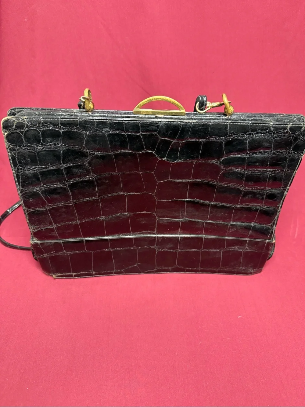 Classic Black Croc-Embossed Leather Shoulder Bag
